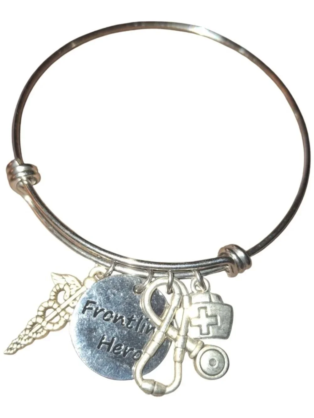Frontline hero nurse doctor expandable bracelet silvertone